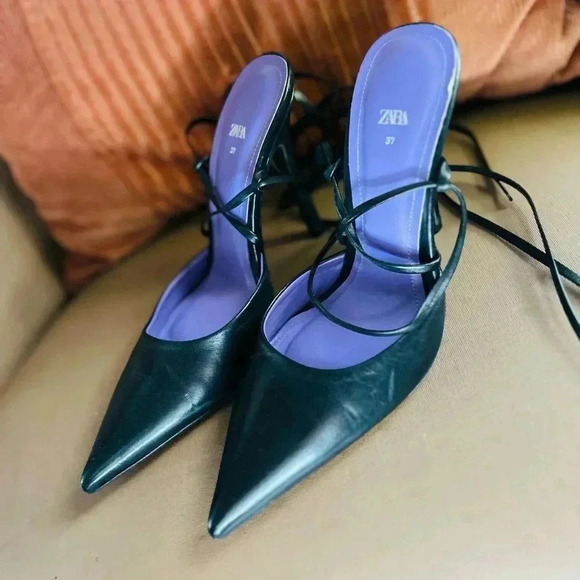 LACE UP HEELED LEATHER SHOES SIZE 6.5 LIKE NEW SMOOTH LEADER SHOES - Picture 6 of 13